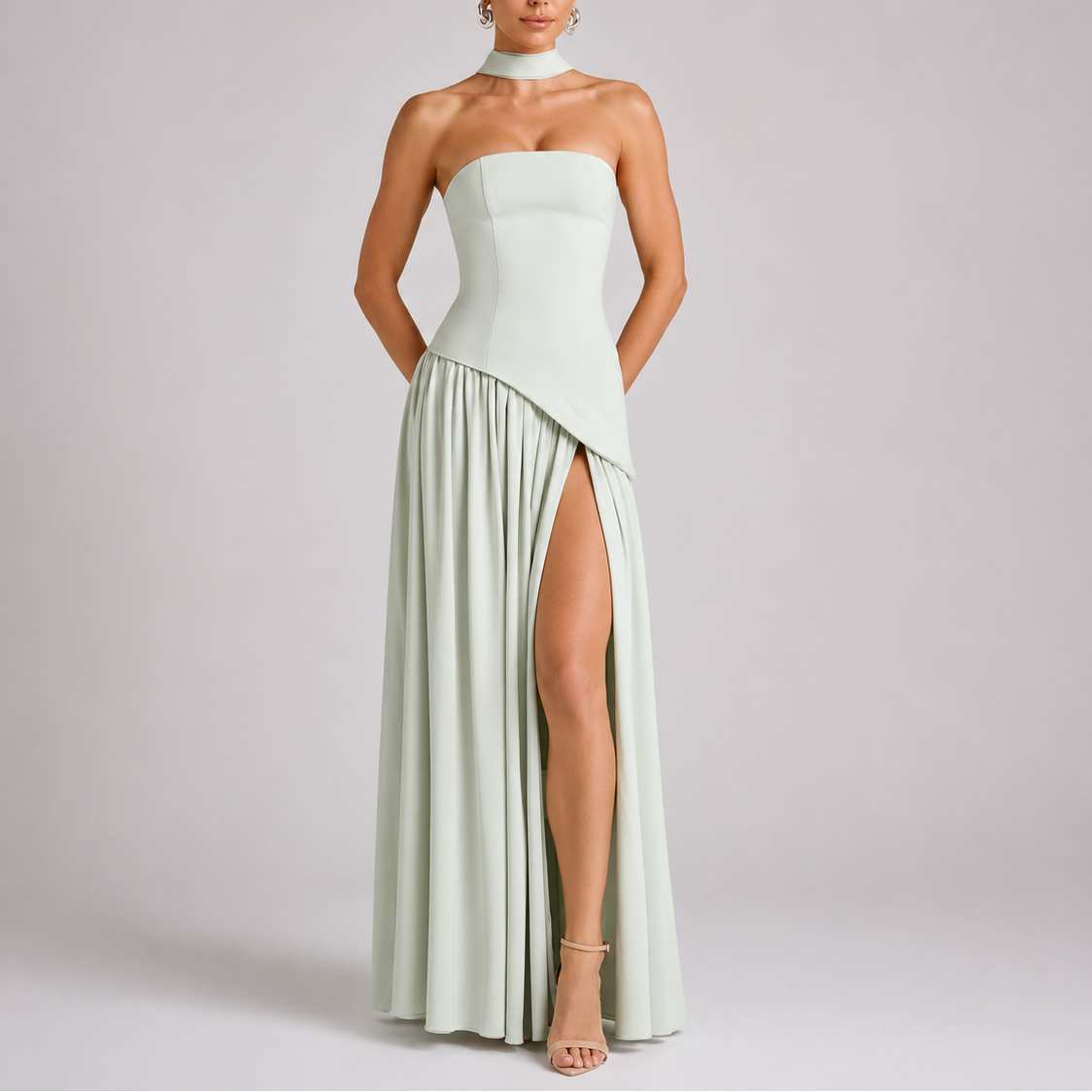 Robe longue femme dos ouvert avec détail foulard