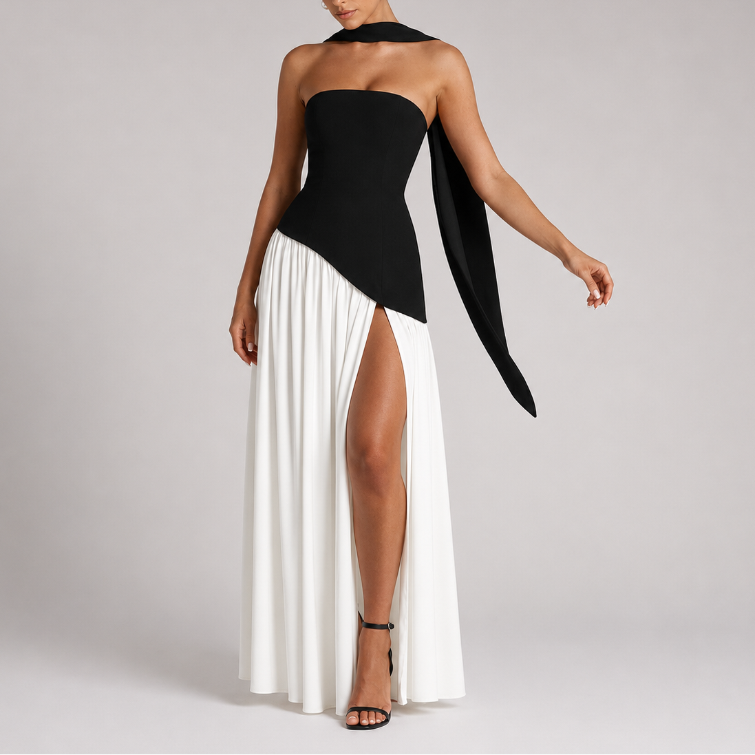 Robe longue femme dos ouvert avec détail foulard