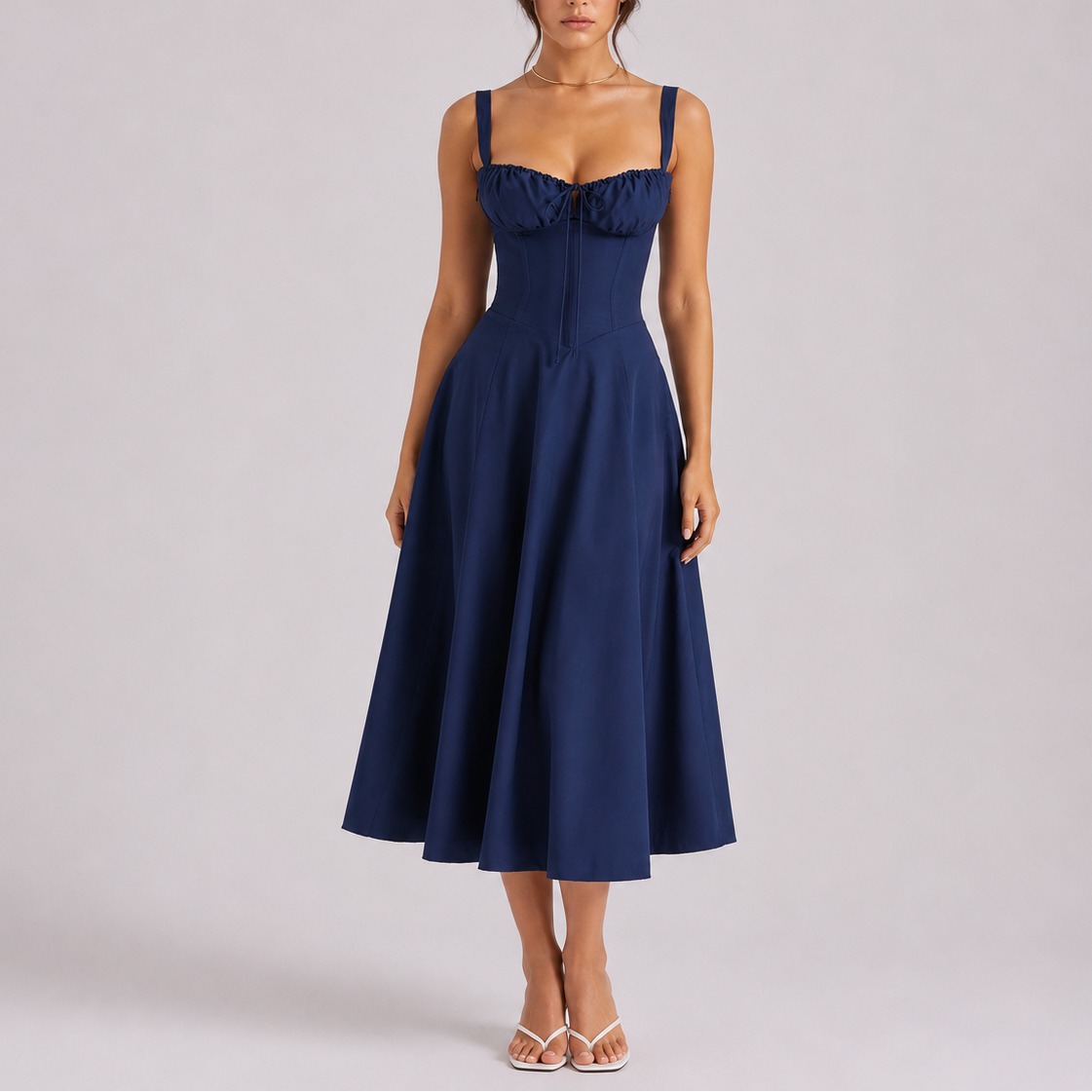 Robe midi femme coupe corsetée élégant