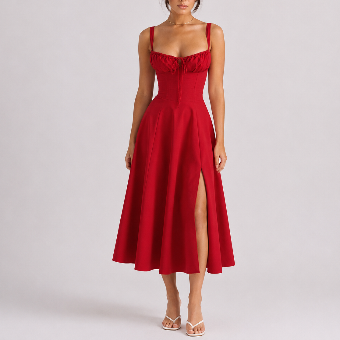 Robe midi corset femme avec buste froncé