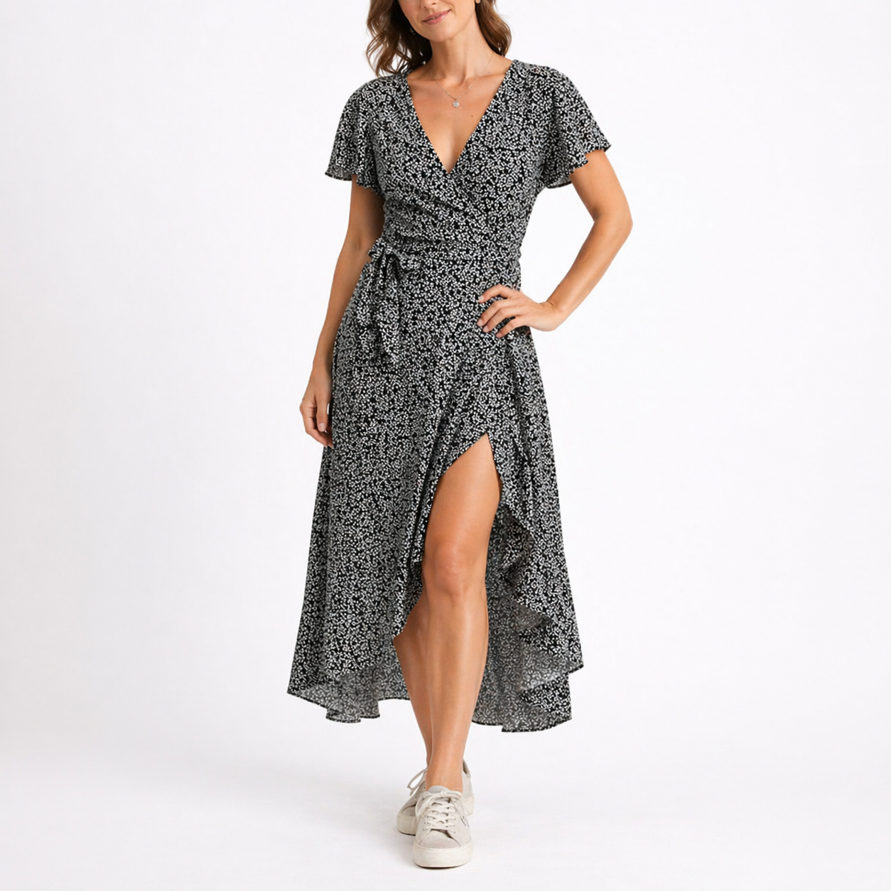 Robe midi d’été femme, col V