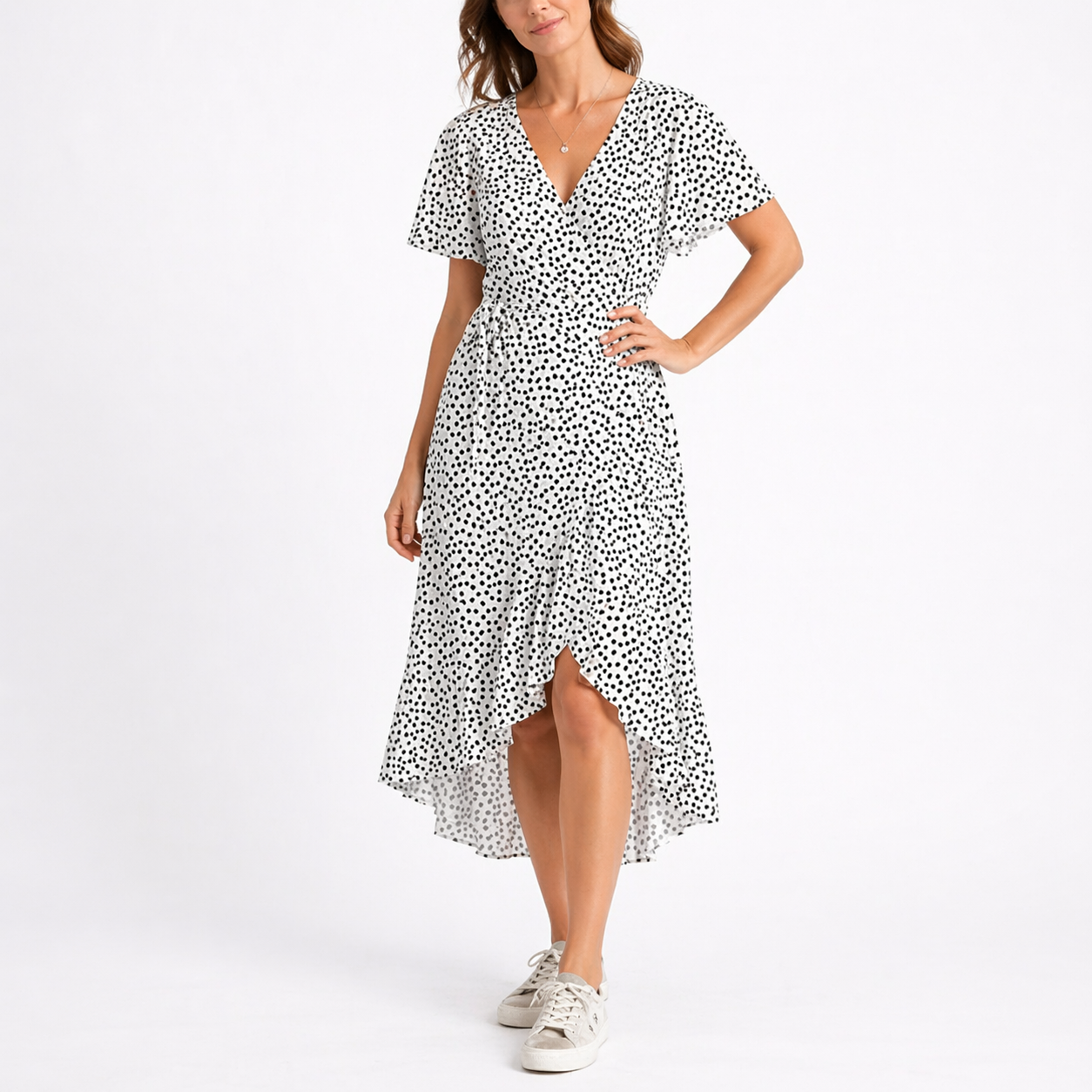 Robe midi d’été femme, col V