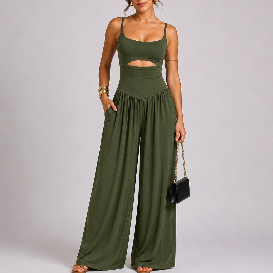 Combinaison pantalon femme à découpes, jambes larges