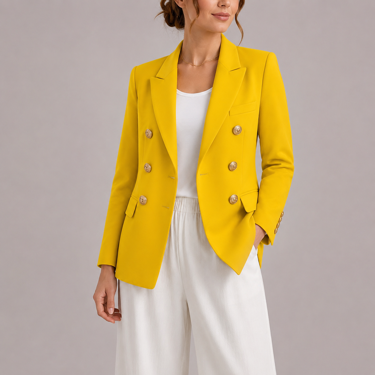 Blazer croisé femme avec boutons dorés