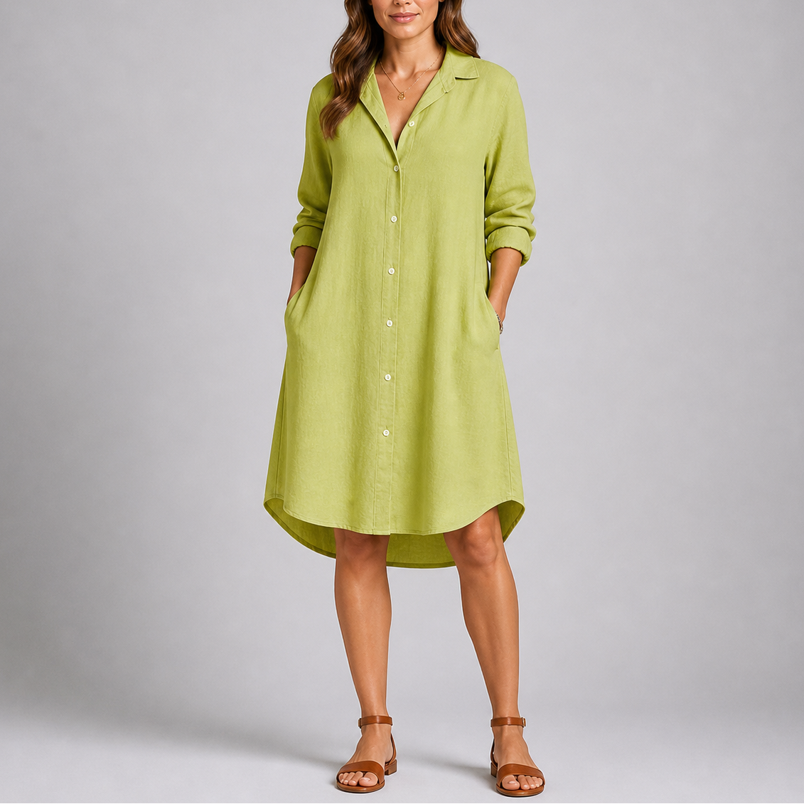 Robe chemise d’été femme boutonnée, coupe ample