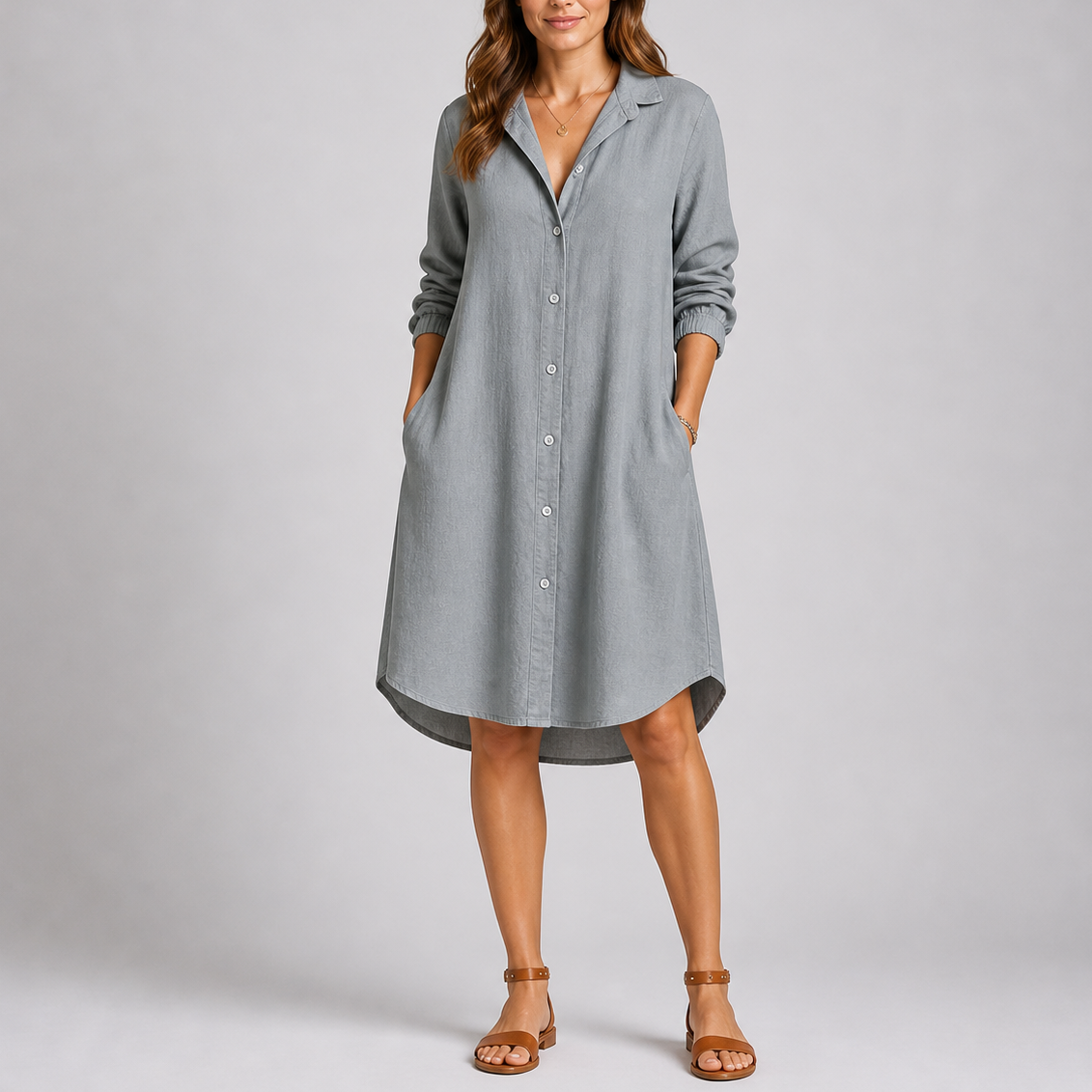 Robe chemise d’été femme boutonnée, coupe ample