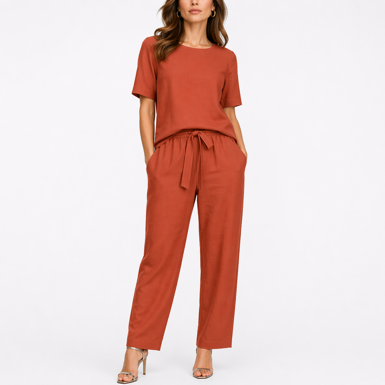 Ensemble deux pièces femme, haut manches courtes et pantalon