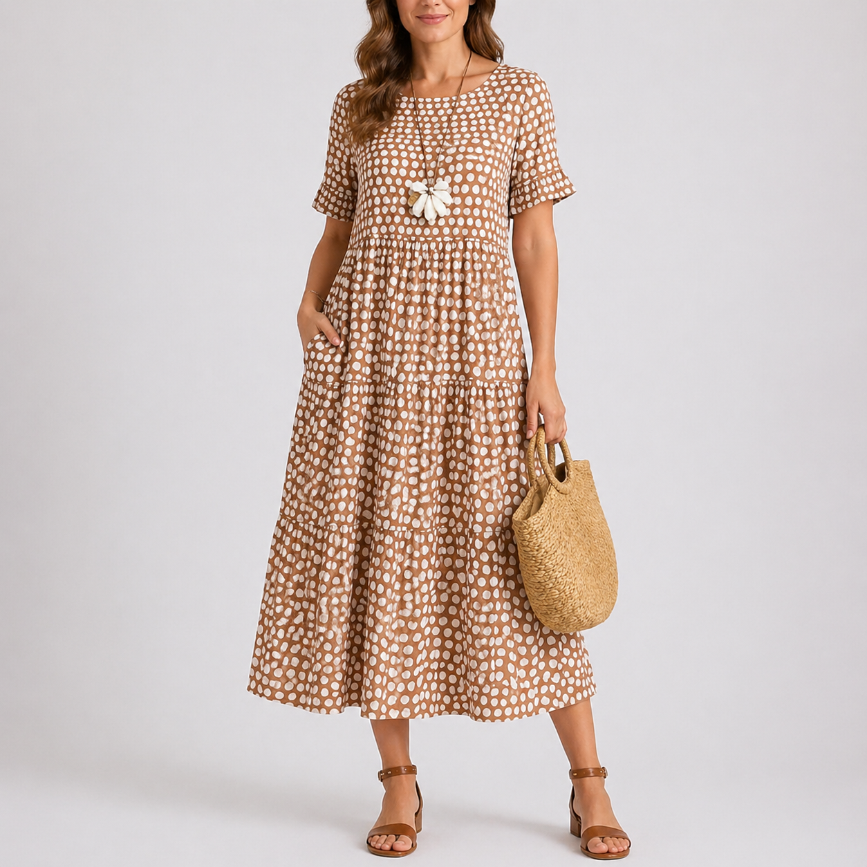 Robe midi femme à pois été décontracté