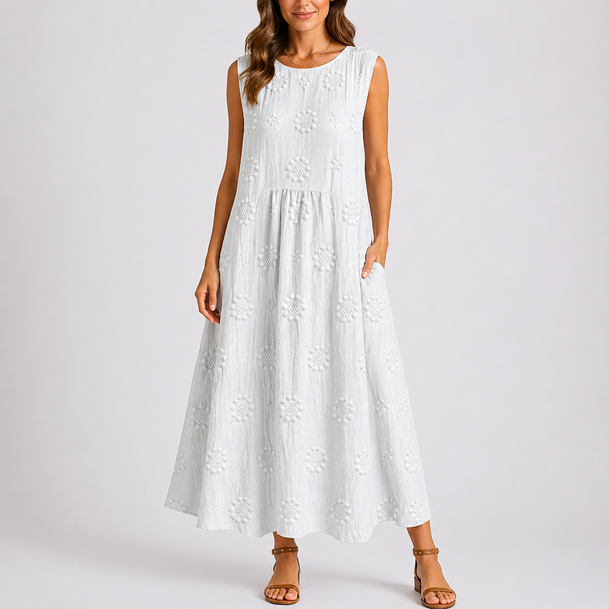 Robe midi d’été femme à fleurs, coupe ample