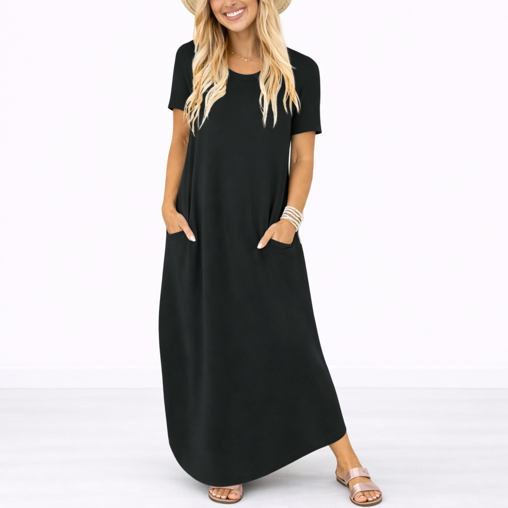 Robe longue femme col rond été décontracté
