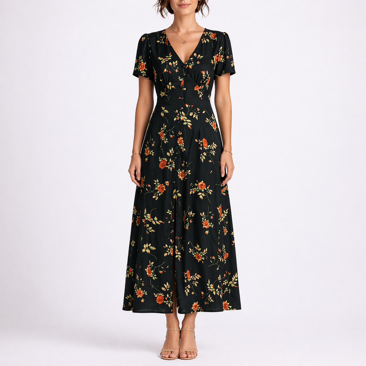 Robe midi femme à fleurs