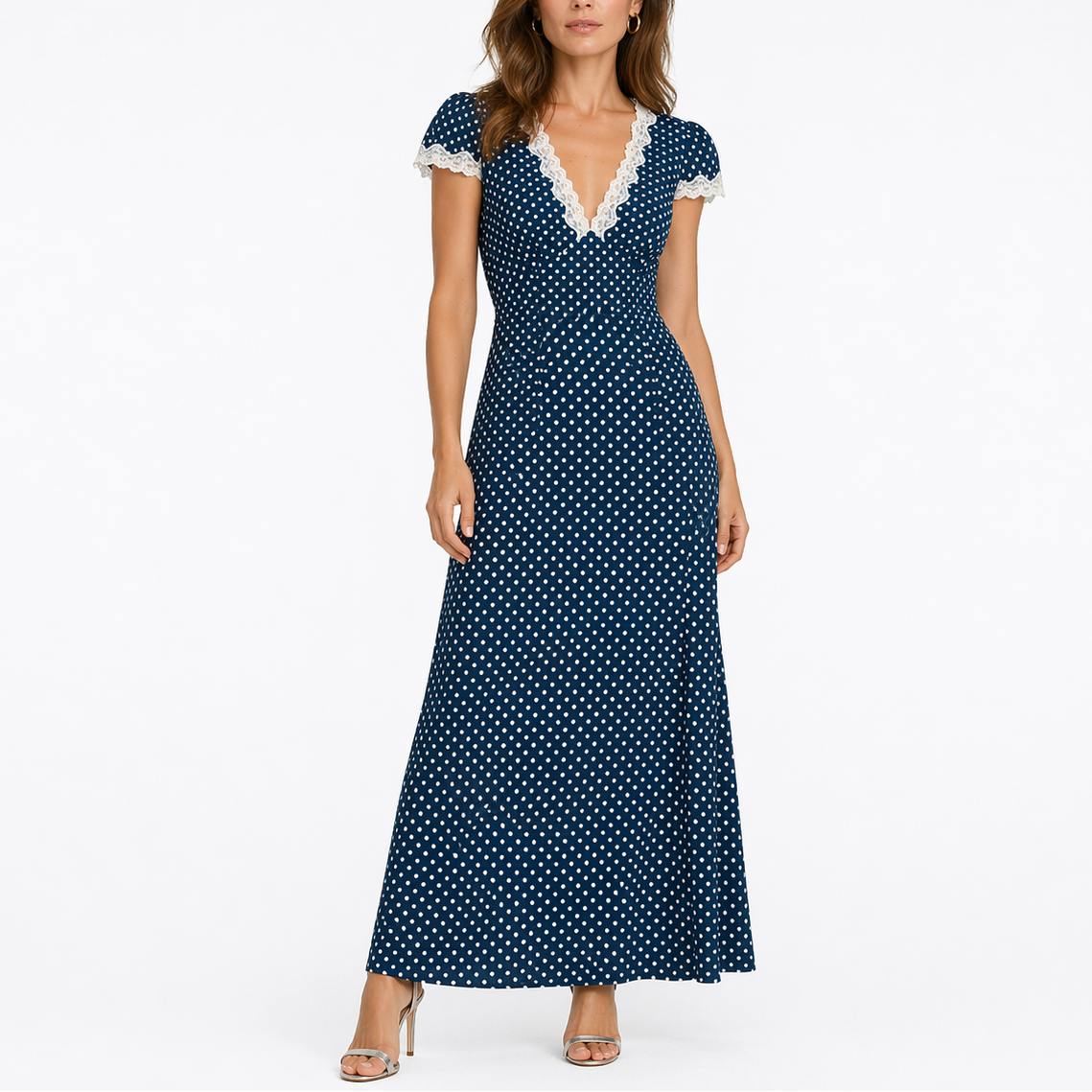Robe midi femme à pois en dentelle été