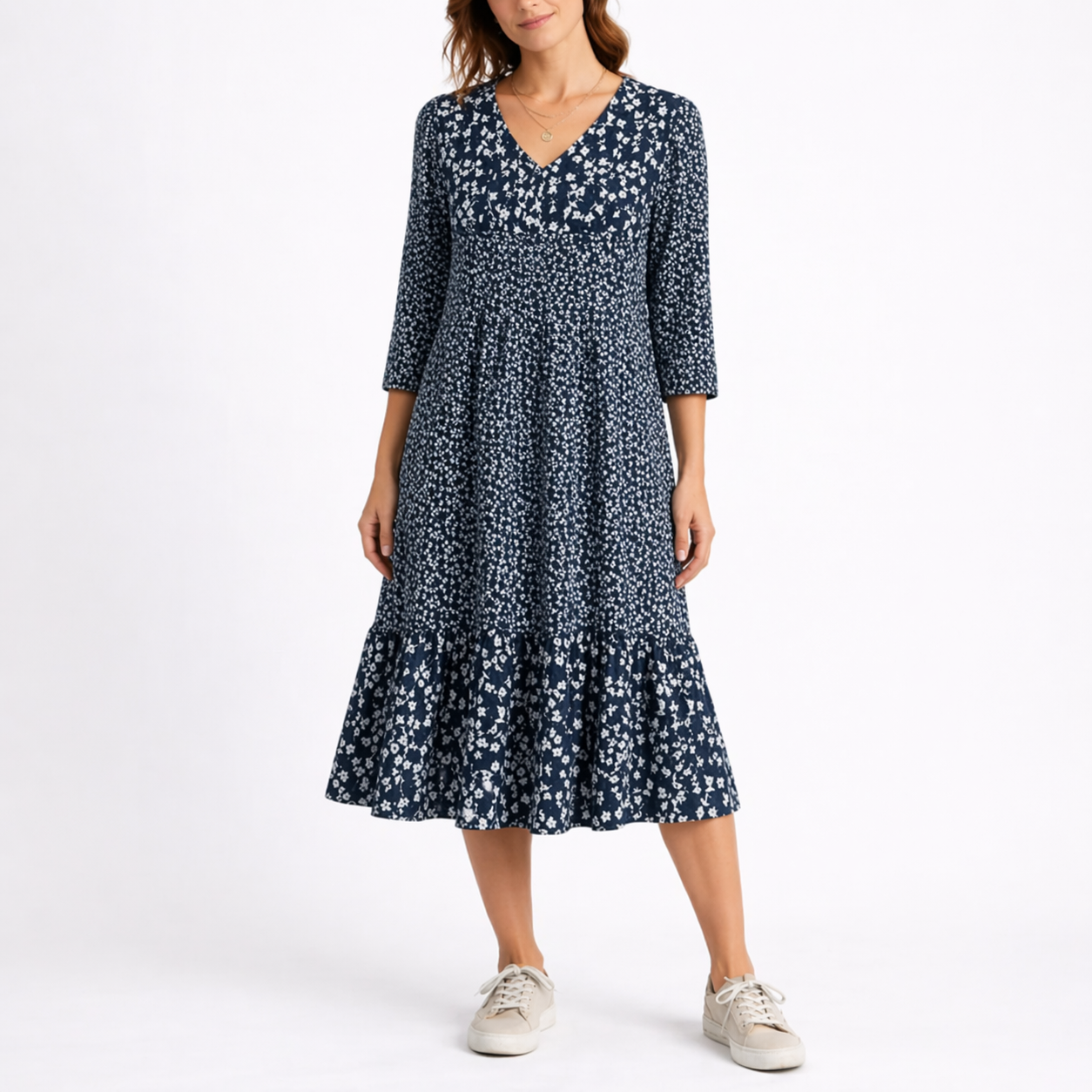 Robe midi femme fleurie col V