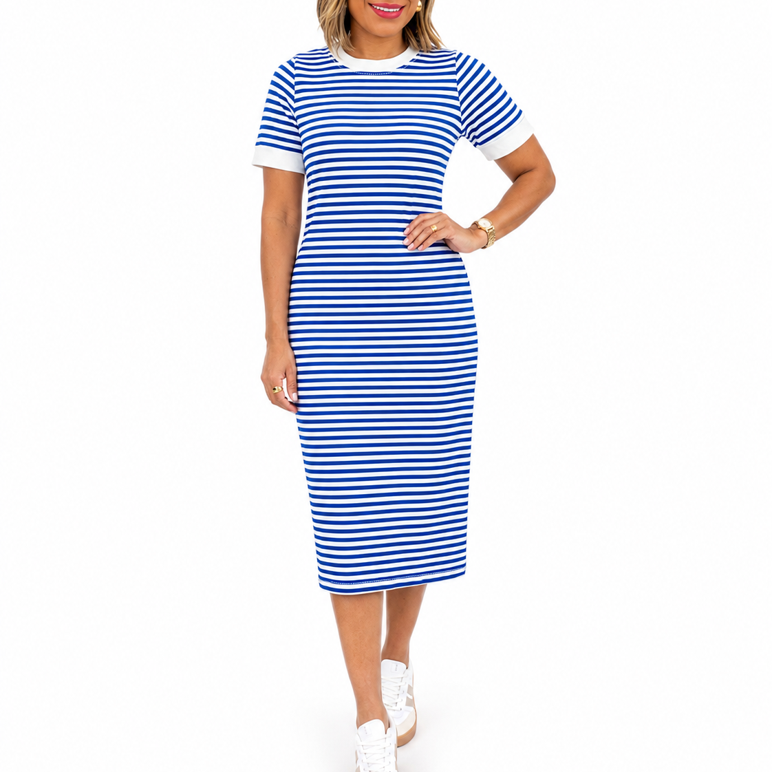 Robe chemise midi femme rayé blanc