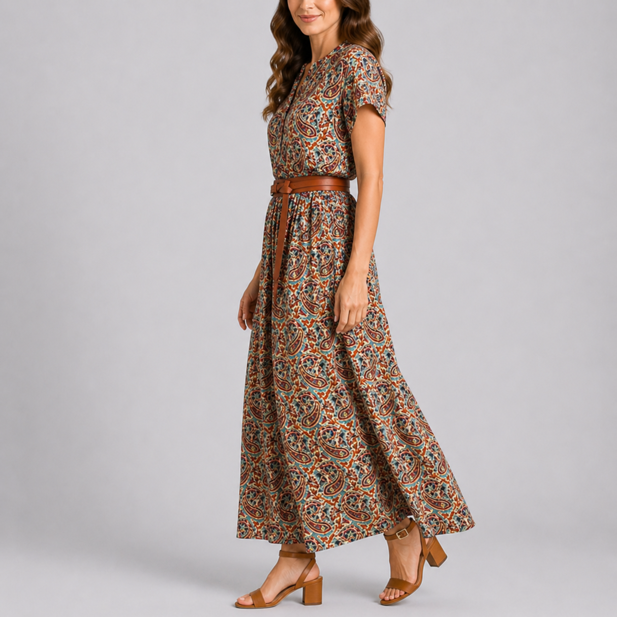 Robe midi d’été femme à imprimé cachemire