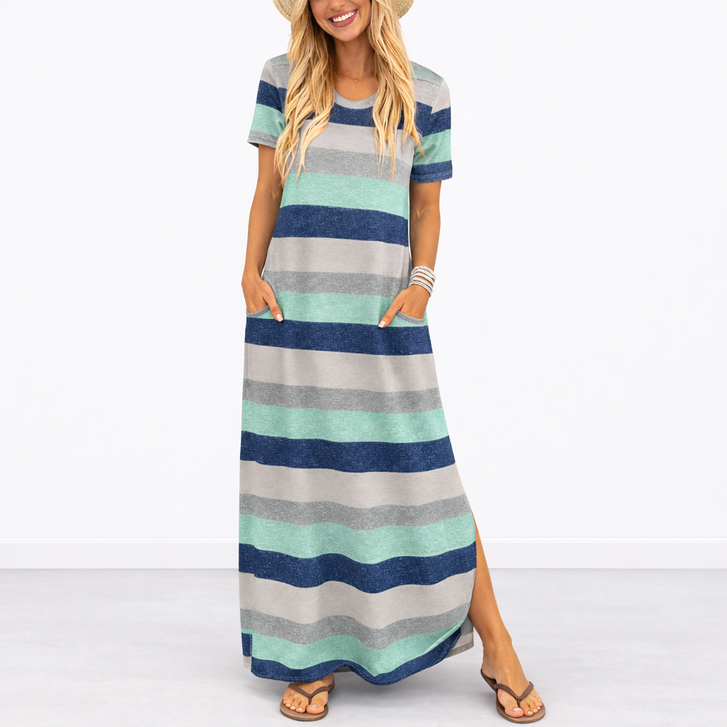 Robe longue femme col rond été décontracté