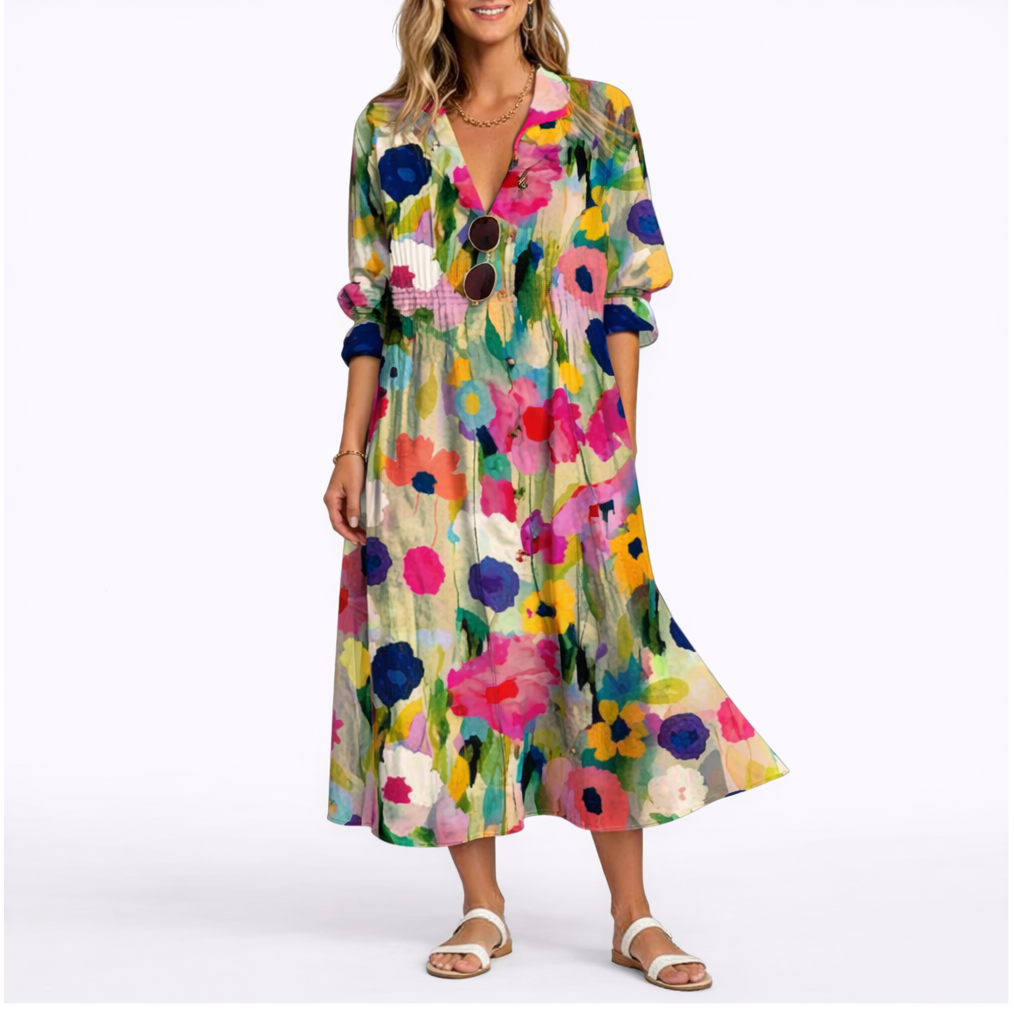 Robe longue femme à fleurs, coupe fluide