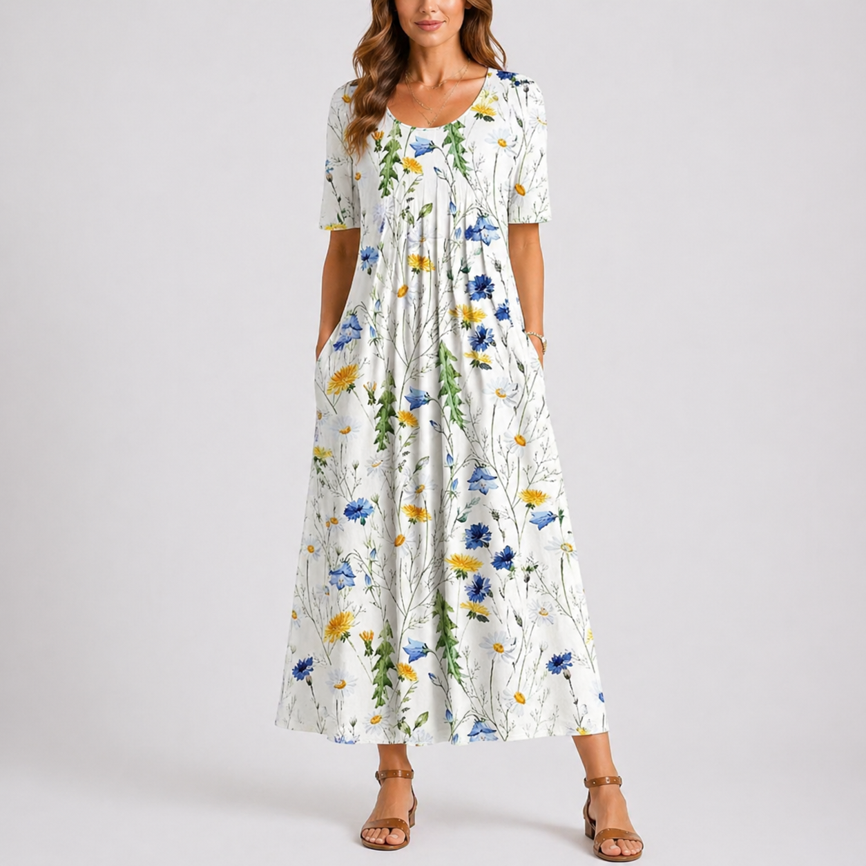 Robe midi décontractée femme à fleurs