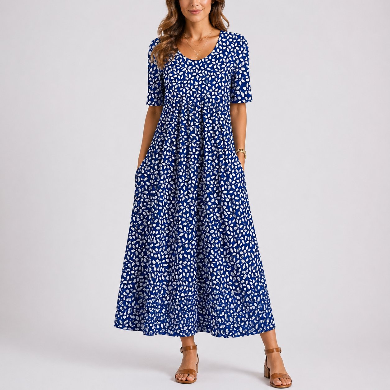 Robe midi décontractée femme à fleurs