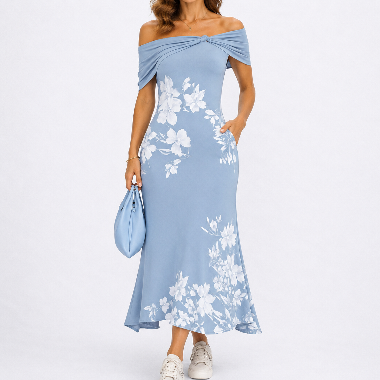 Robe longue femme fleurie épaules dénudées été
