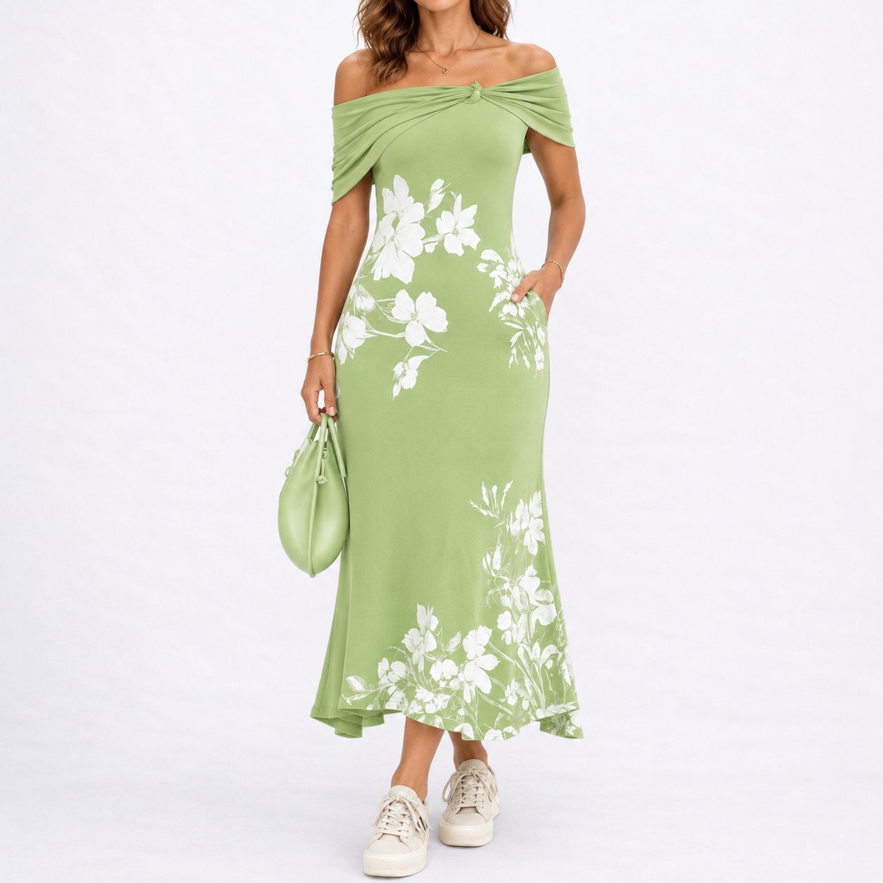 Robe longue femme fleurie épaules dénudées été