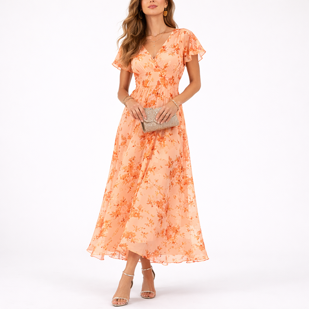 Robe longue fluide femme à fleurs