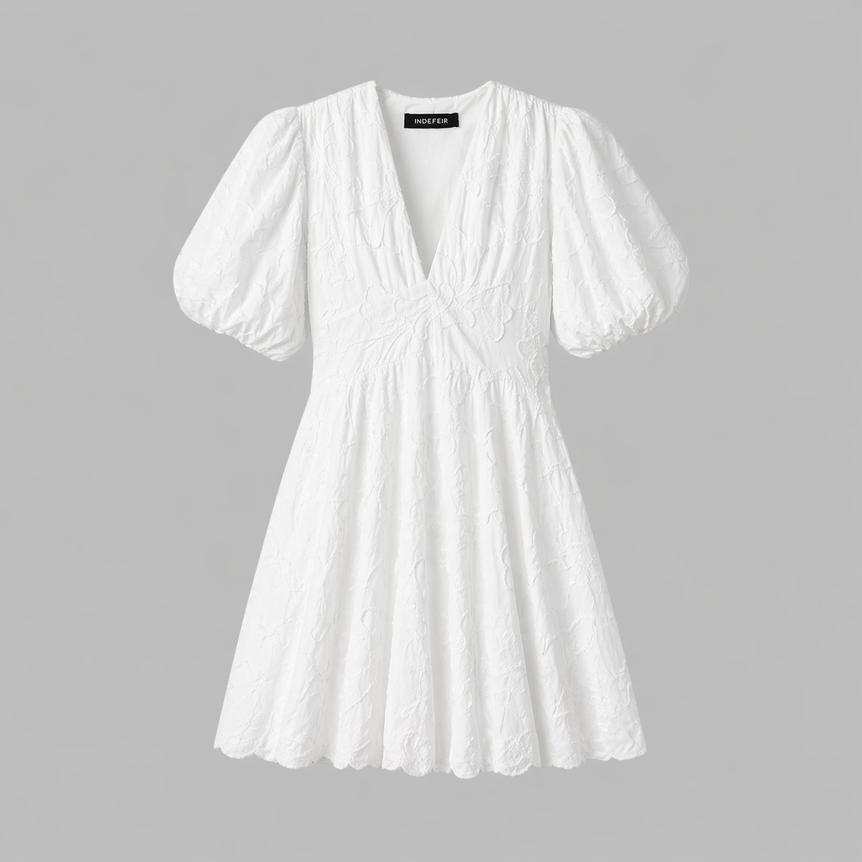 Robe midi blanche femme à fleurs, col V