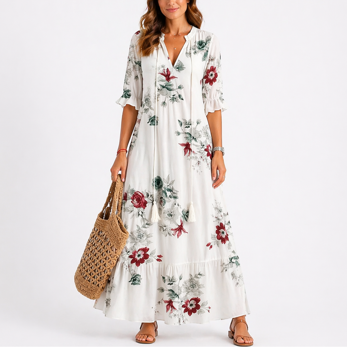 Robe midi d’été femme à fleurs