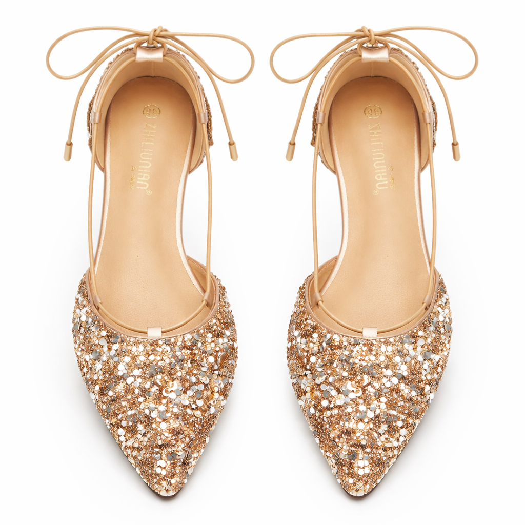 Chaussures de mariage dorées femme à lacets