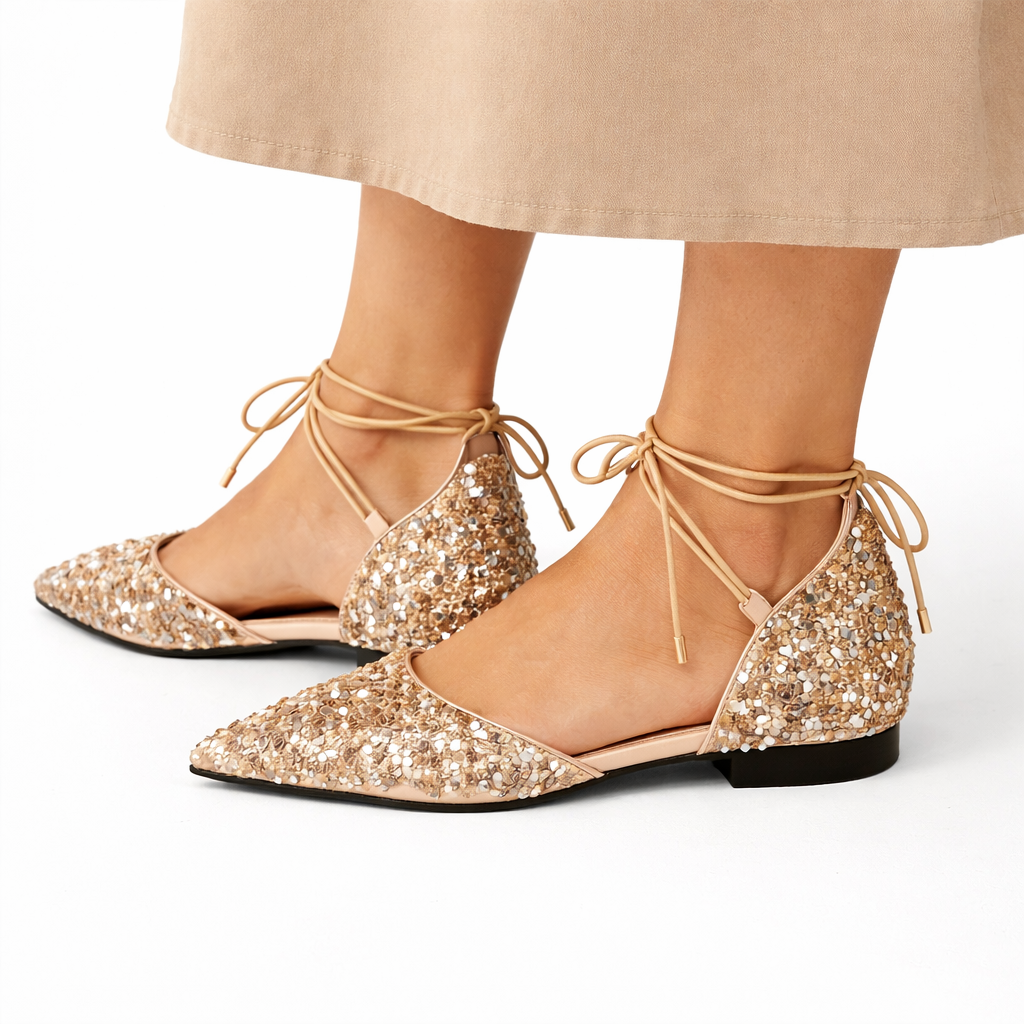 Chaussures de mariage dorées femme à lacets