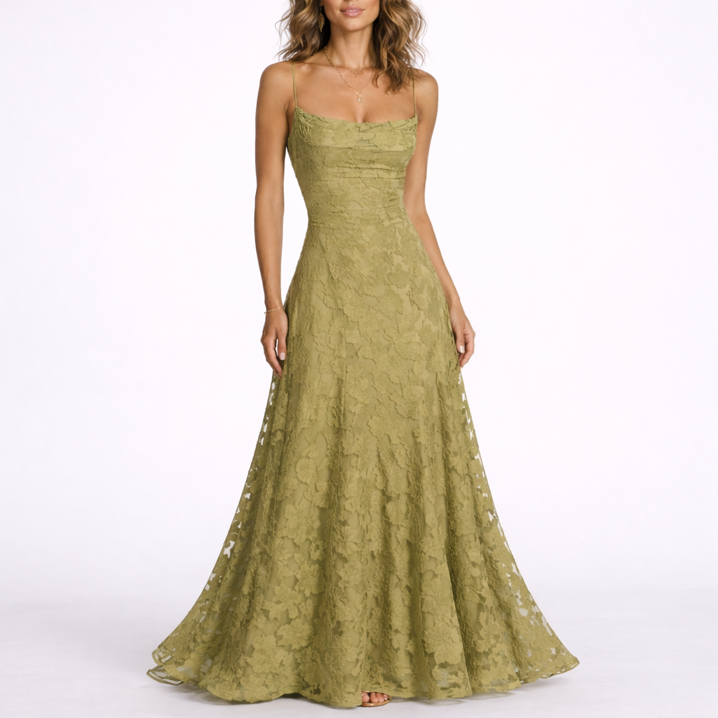 Robe longue femme dos ouvert, texture florale