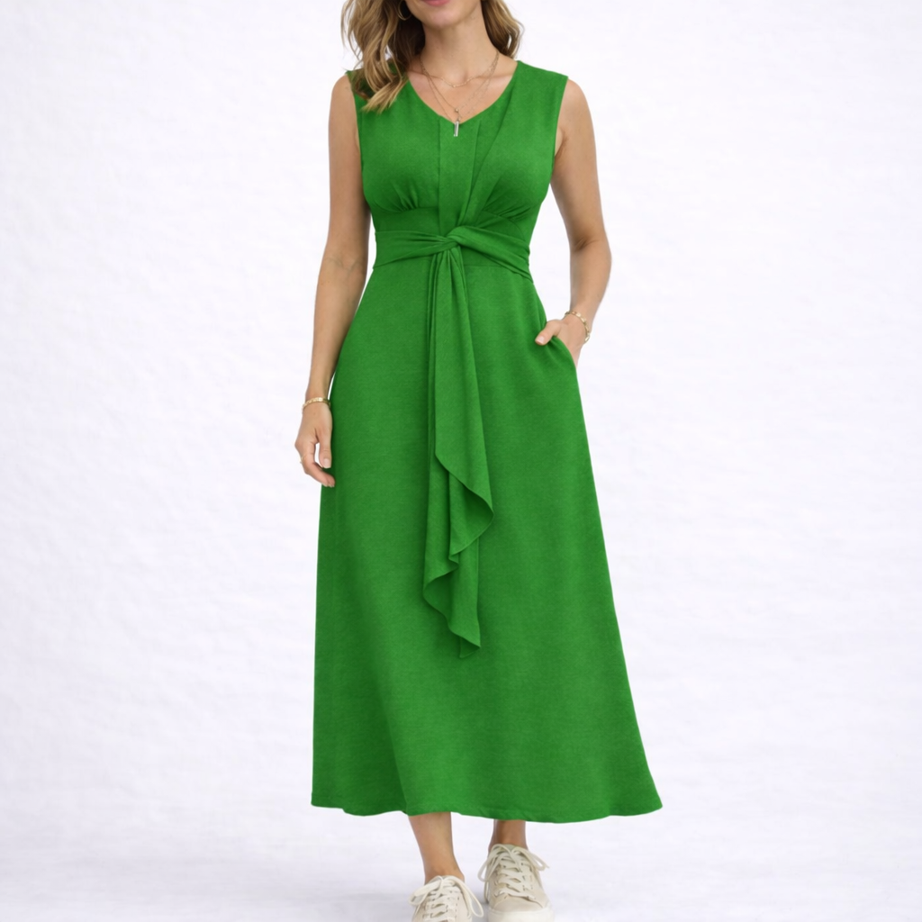 Robe midi femme sans manches avec lien à la taille