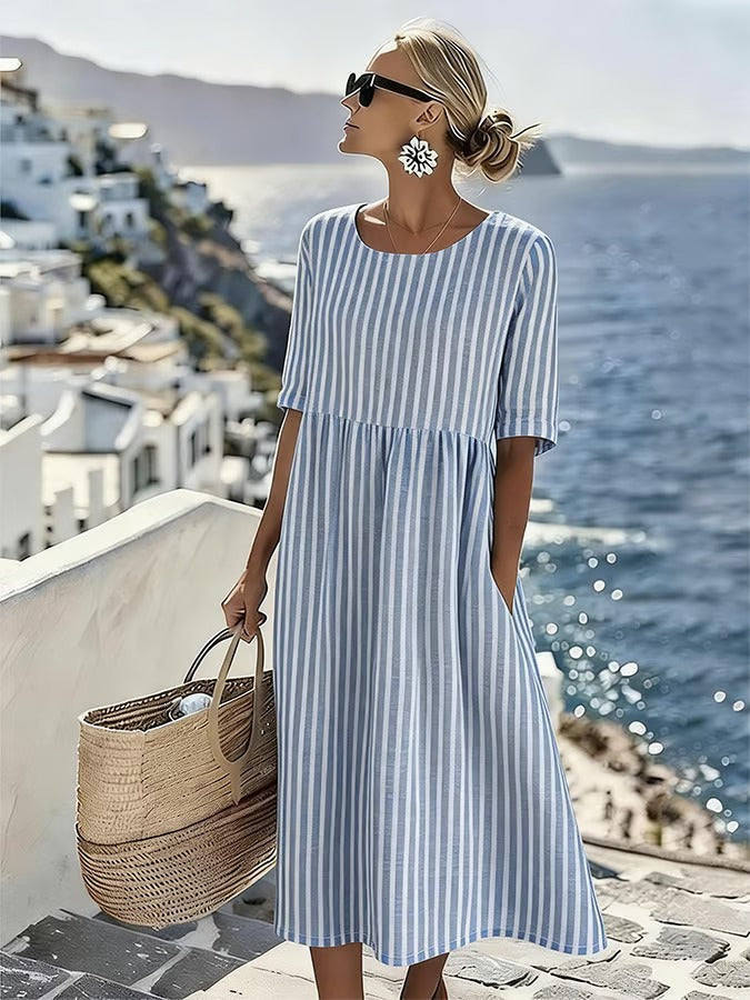 Robe midi femme rayé été