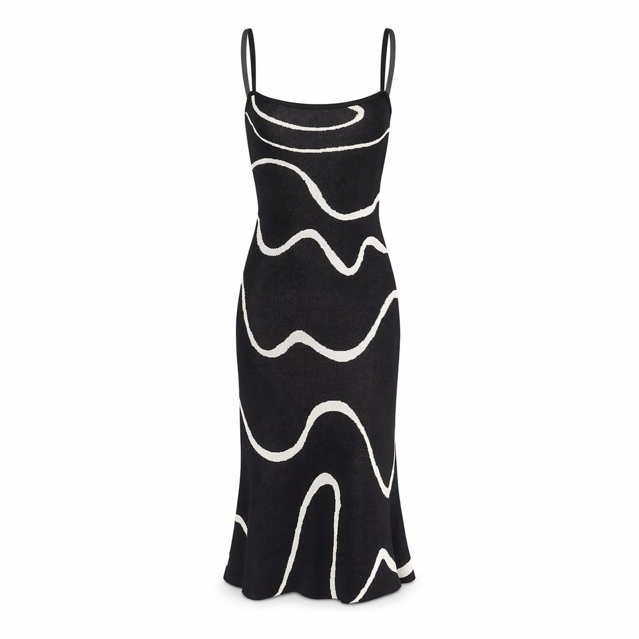 Robe midi noire femme en maille, sans manches, bas sirène