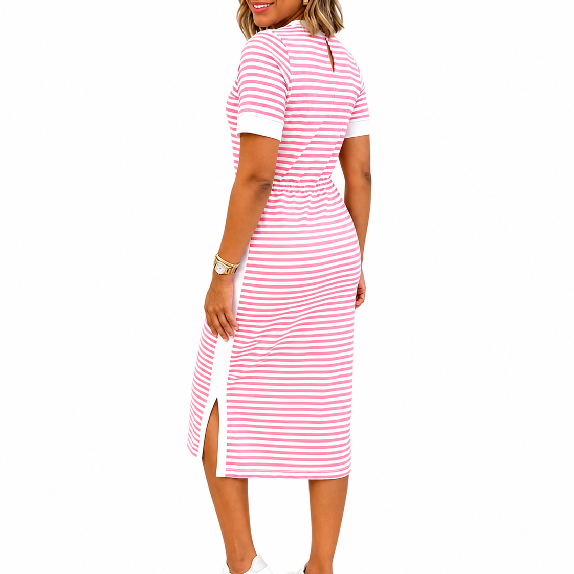 Robe t-shirt midi femme rayée noire et blanche