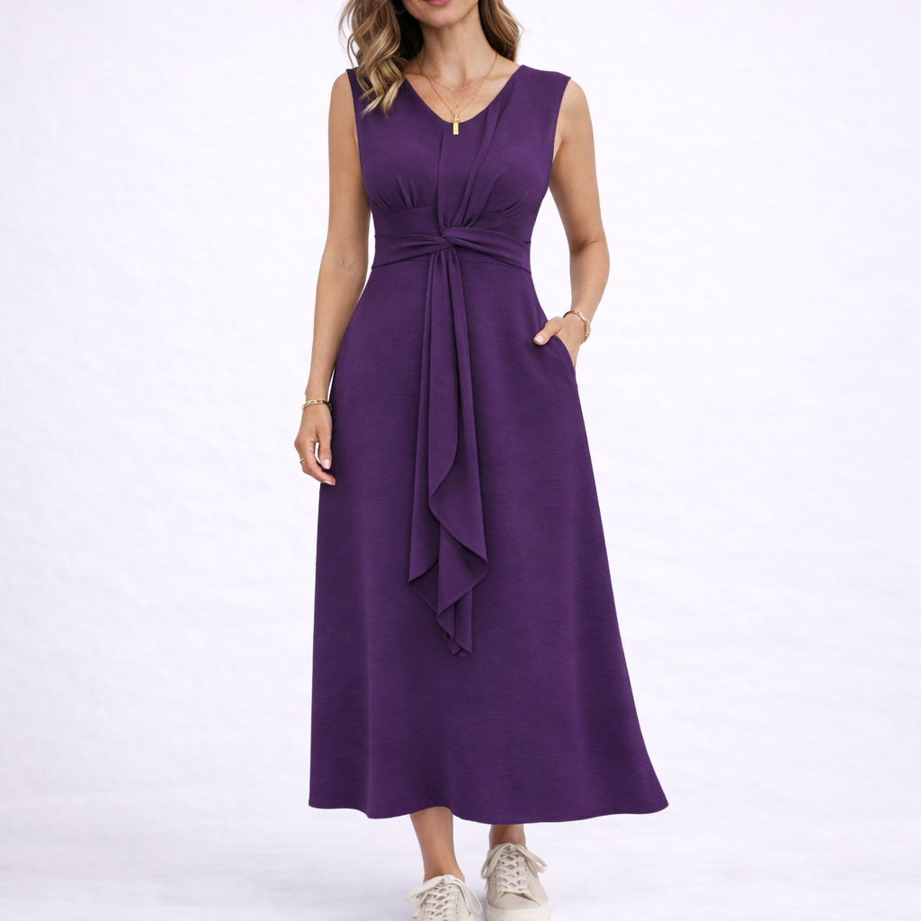 Robe midi femme sans manches avec lien à la taille