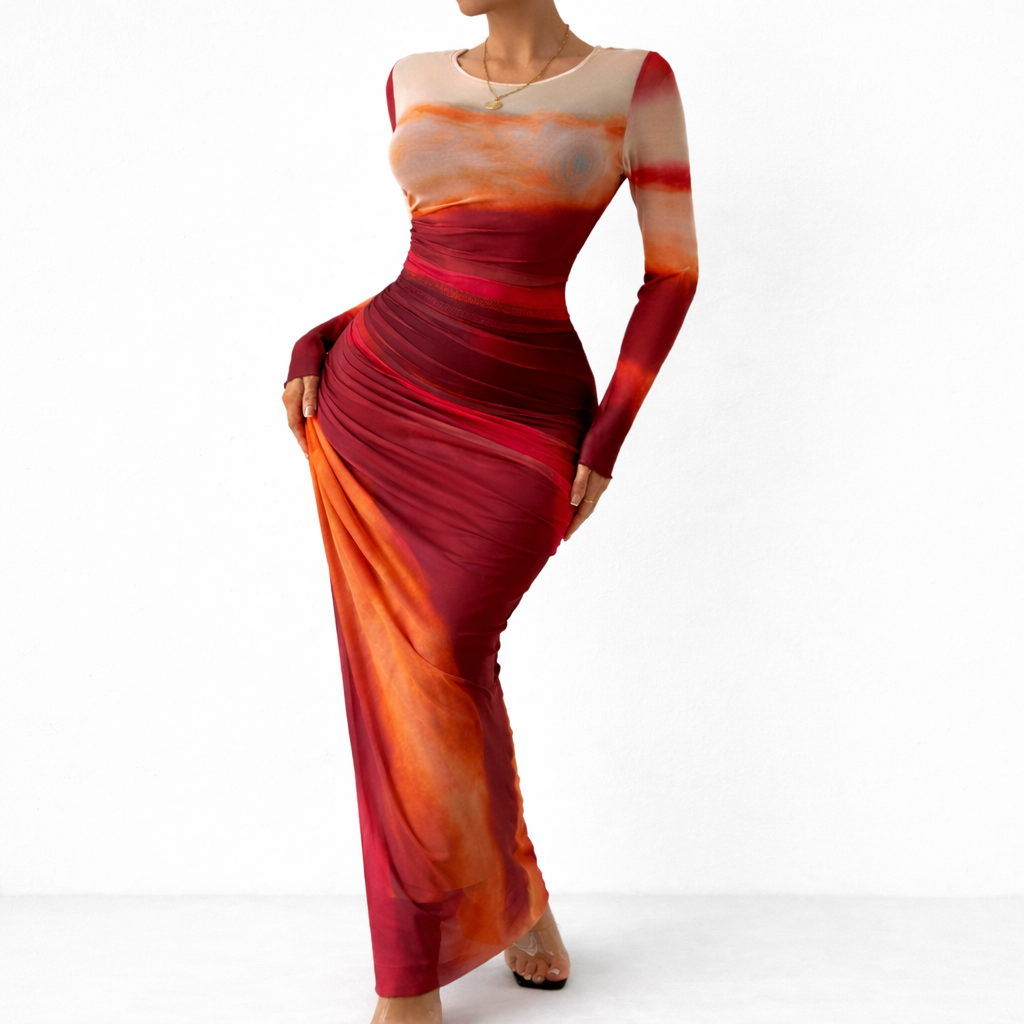 Robe longue femme effet dégradé coucher de soleil