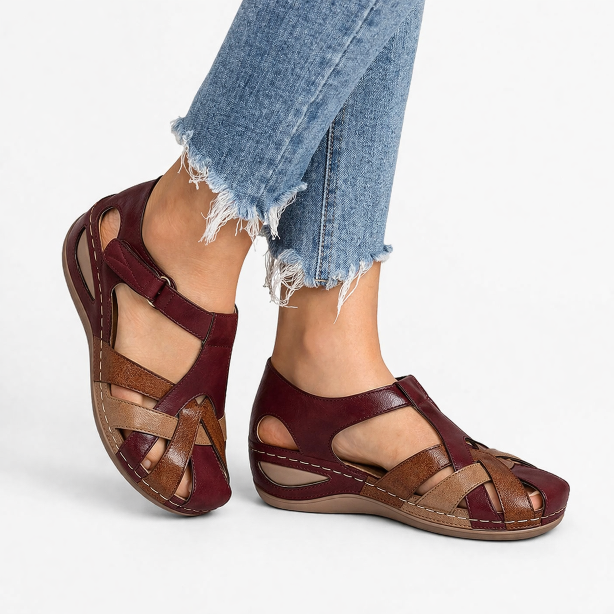Sandales compensées femme en cuir