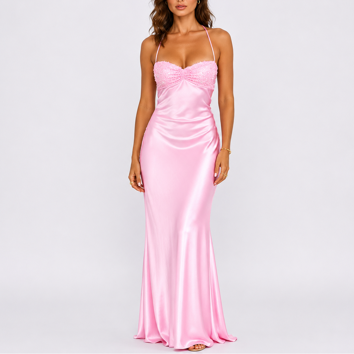Robe longue femme en satin