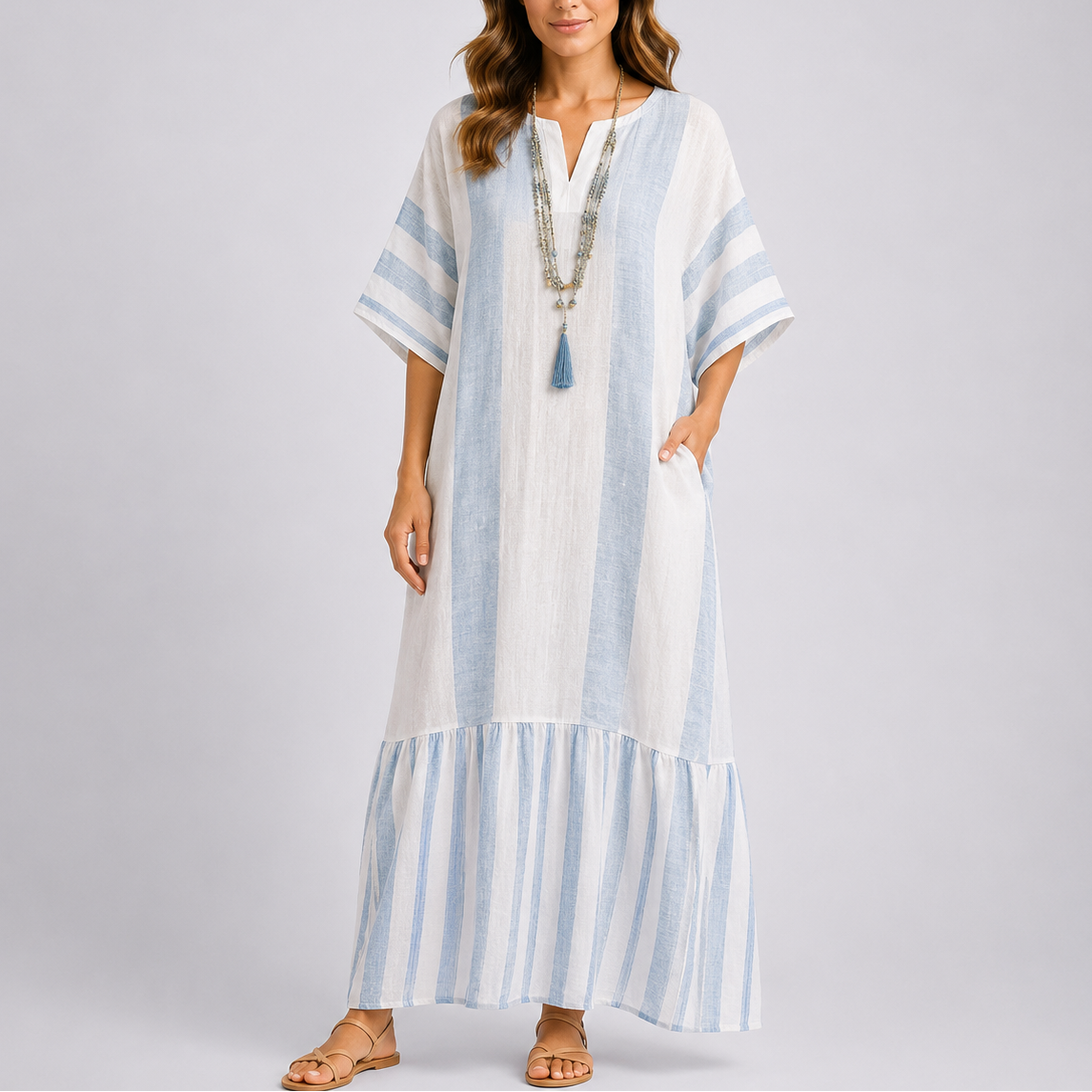 Robe caftan femme rayé élégant