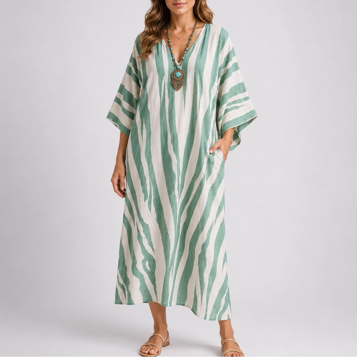 Robe caftan femme rayé élégant