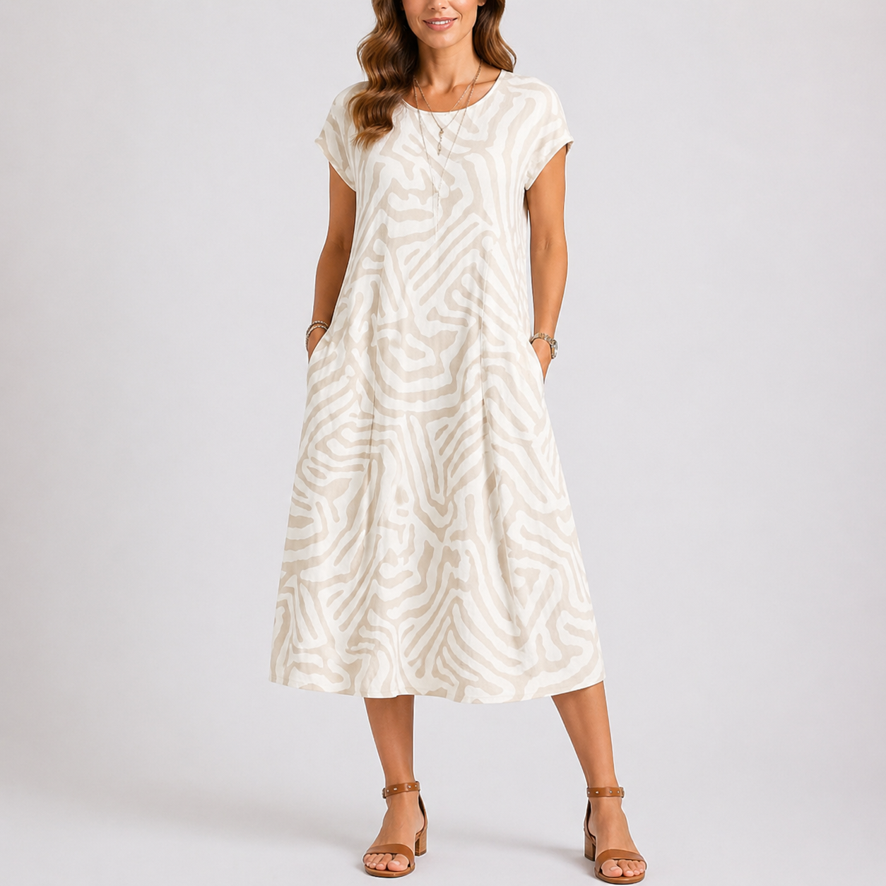 Robe midi femme col rond été décontracté
