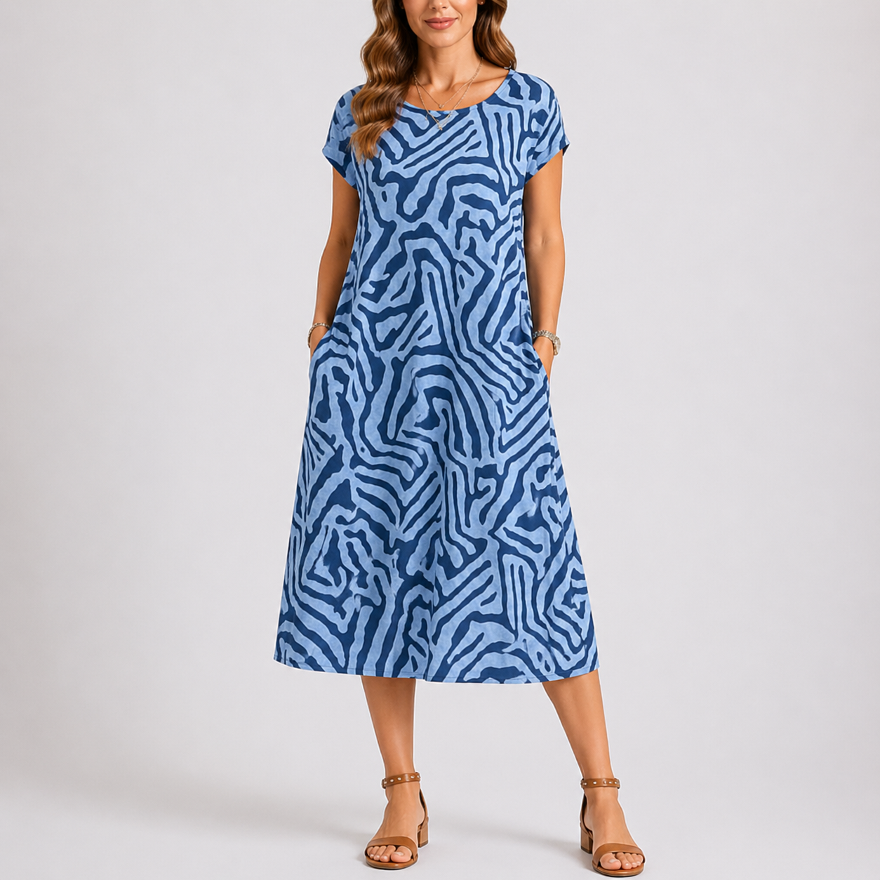 Robe midi femme col rond été décontracté