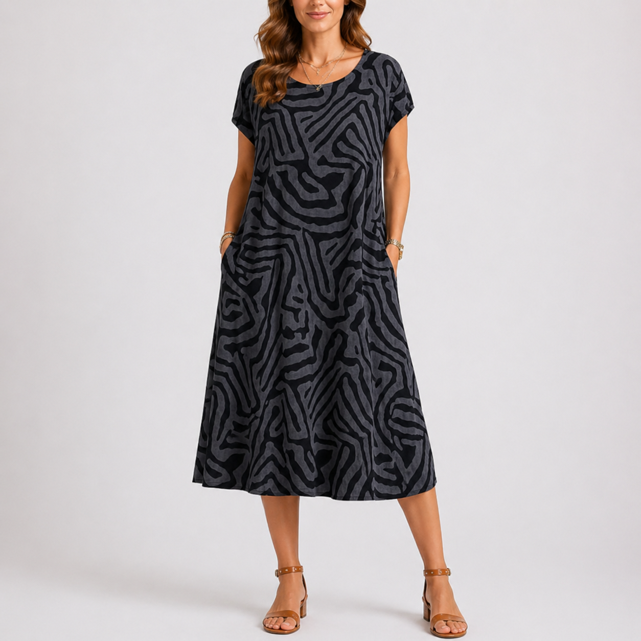 Robe midi d’été femme, col rond