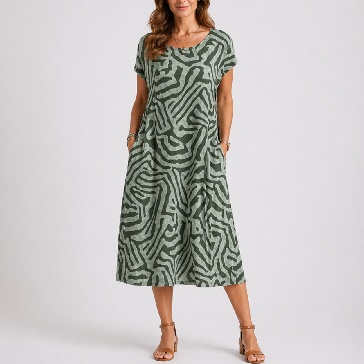 Robe midi d’été femme, col rond