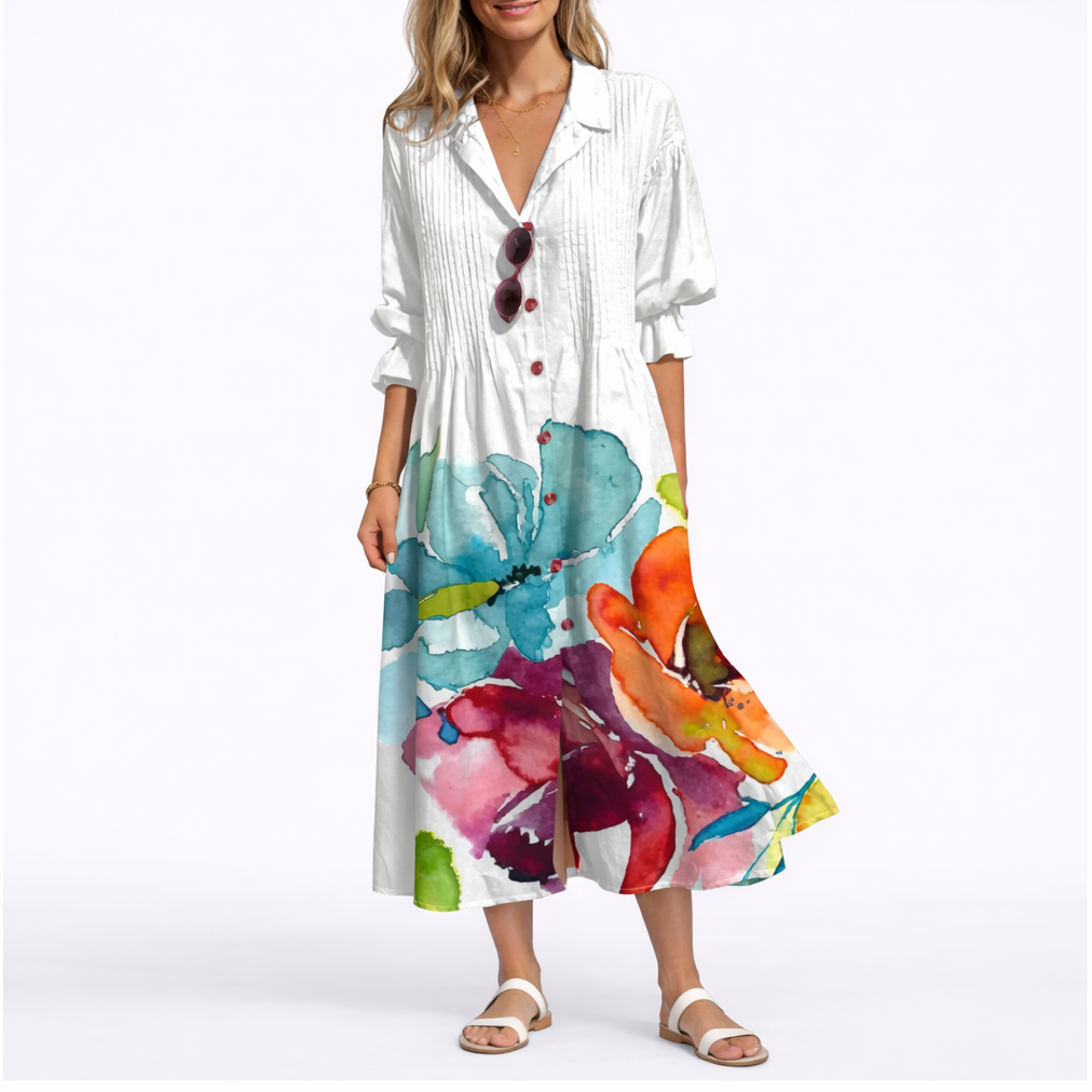 Robe longue femme à fleurs, coupe fluide