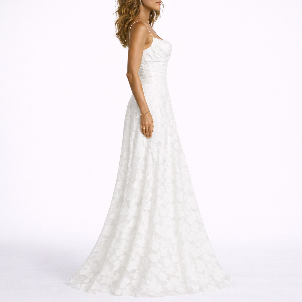 Robe longue femme dos ouvert, texture florale
