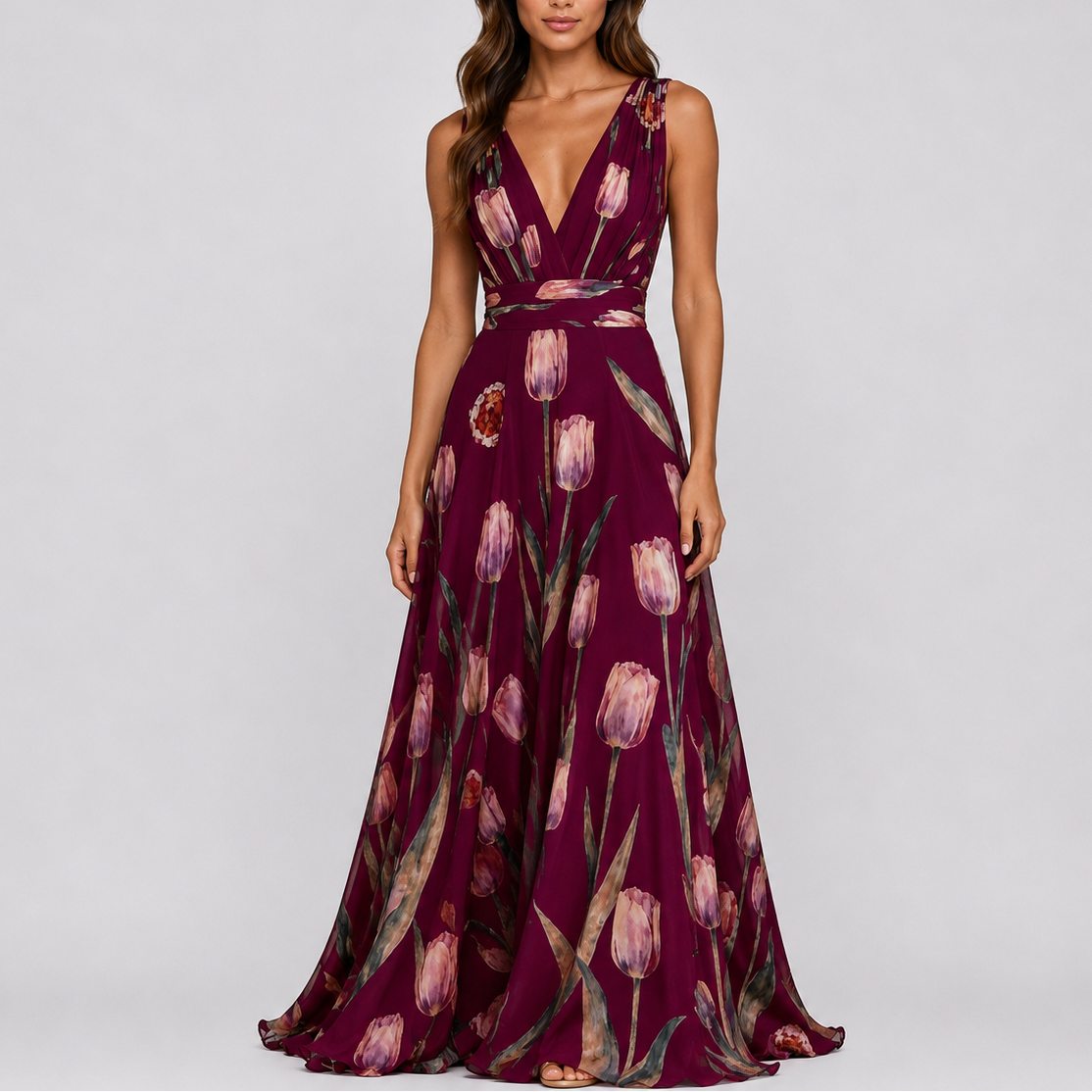 Robe longue de soirée femme à fleurs