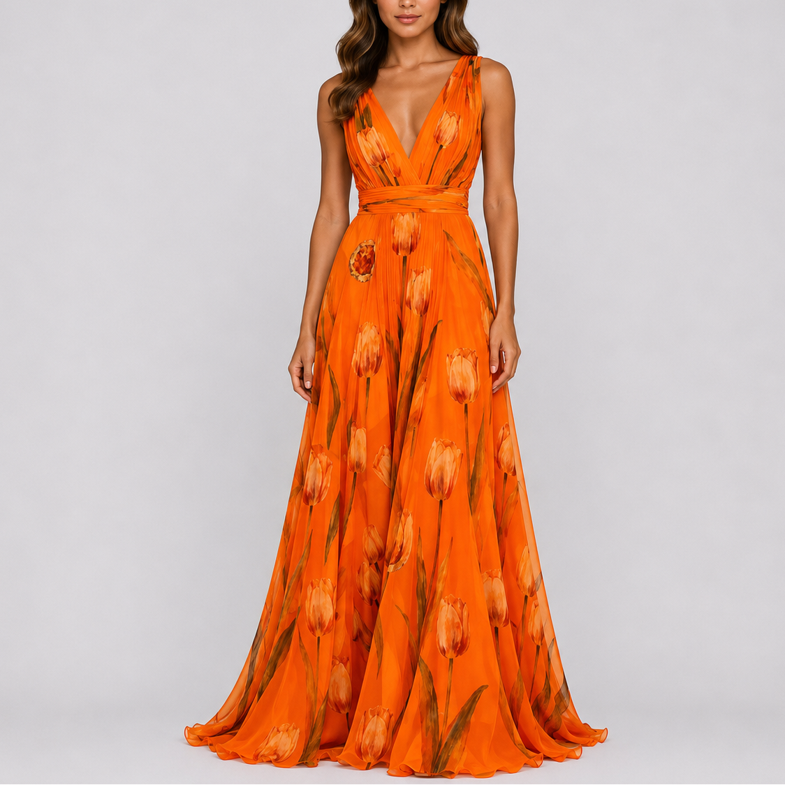 Robe longue de soirée femme à fleurs