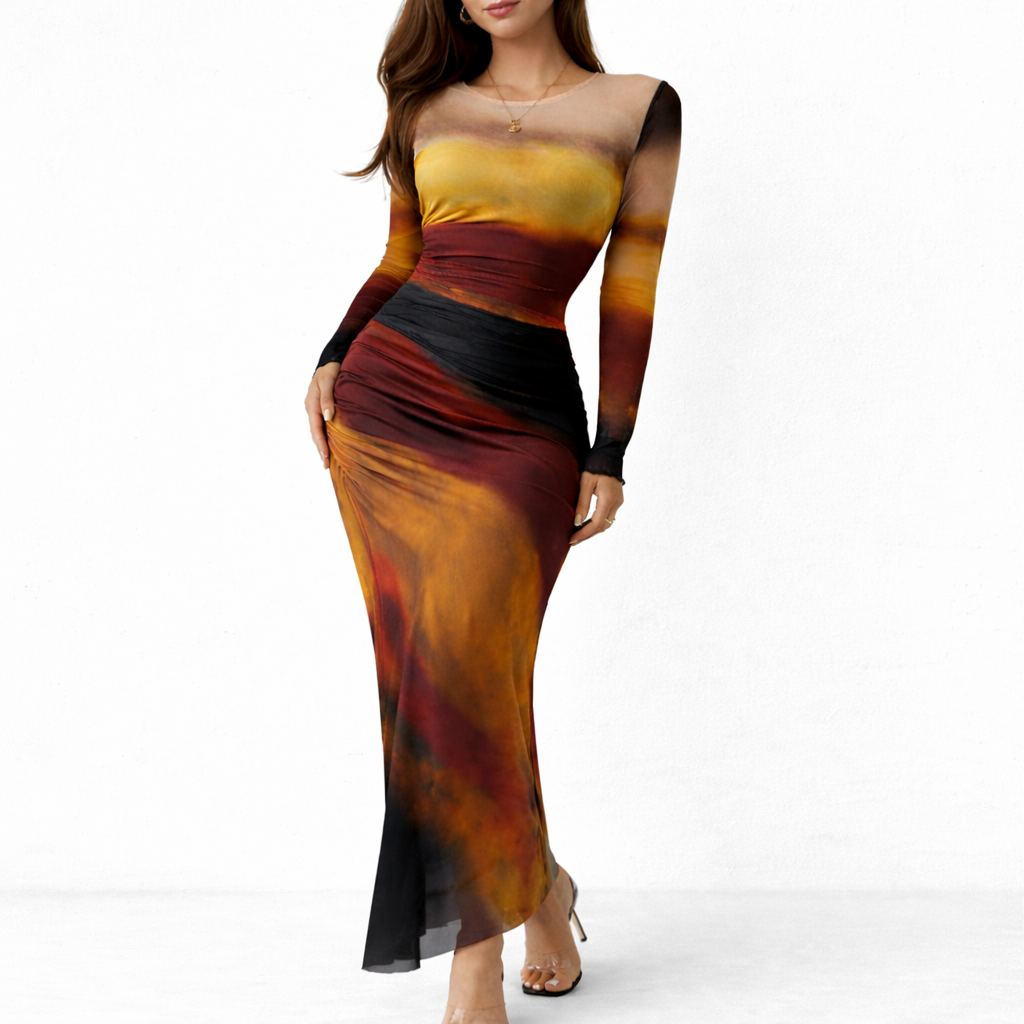 Robe longue femme effet dégradé coucher de soleil